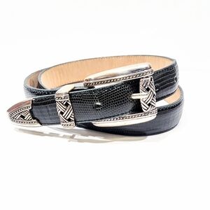 Brighton Brown Lizard Embossed Leather Belt Silver Buckle Tip Women Size L 38921
